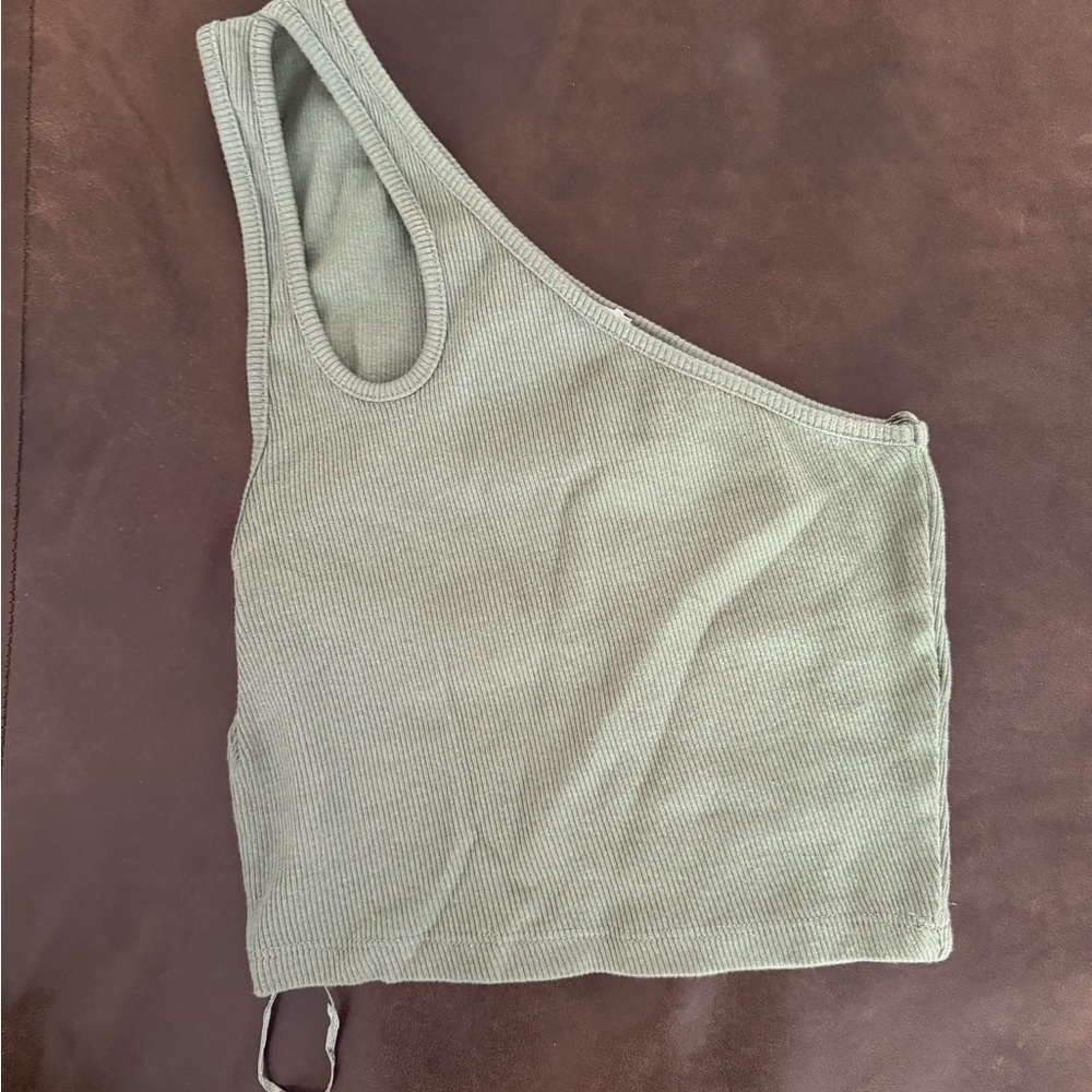 Zara One-Shoulder Ribbed Crop Top in Sage